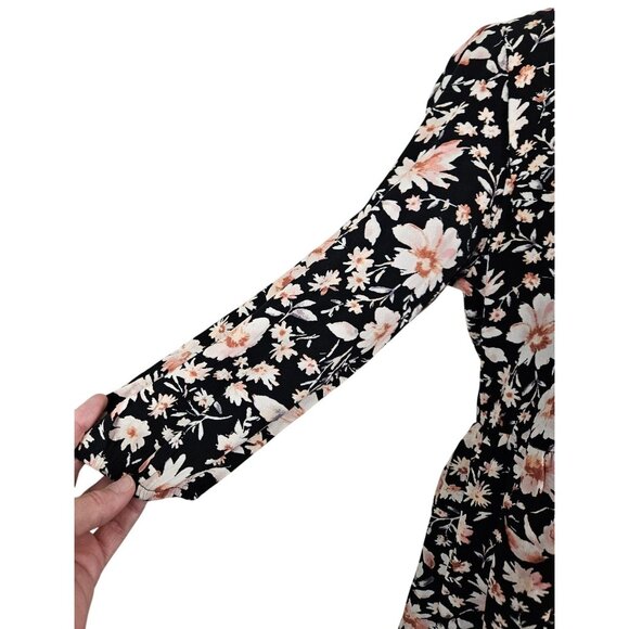 American Eagle Floral Print Black Dress Puff Sleeves & Open Back W/ Tie Detail M - Picture 8 of 12